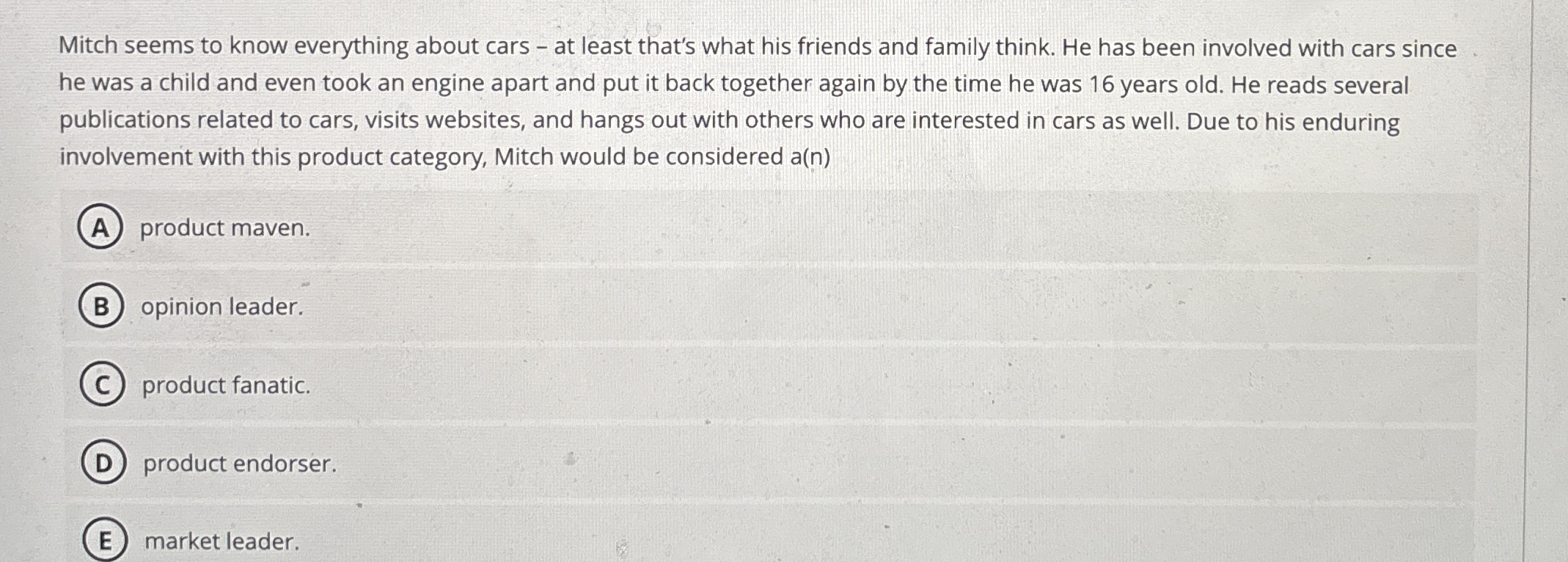 Solved Mitch seems to know everything about cars - ﻿at least | Chegg.com