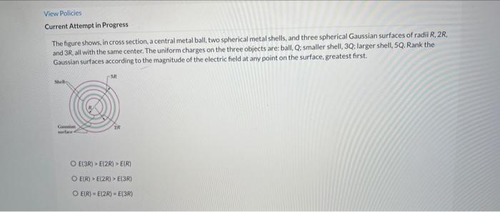 The figure shows, in cross section, a central metal ball, two spherical metal shells, and three spherical Gaussian surfaces o