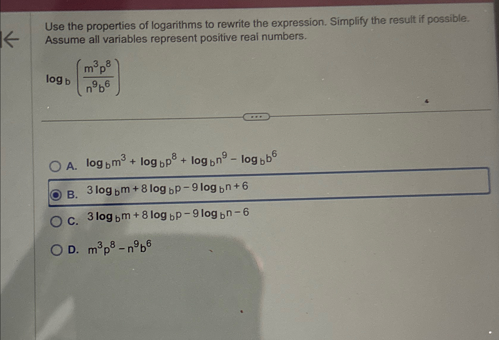 Solved Use the properties of logarithms to rewrite the | Chegg.com