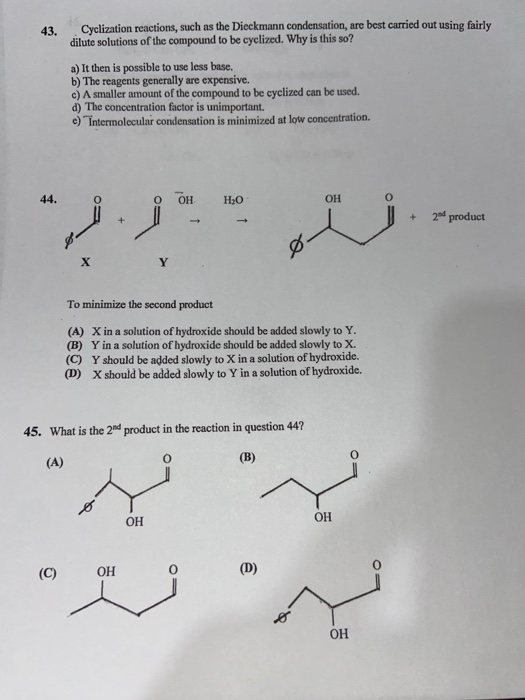 Dechmen Cyclization Solved 43. Cyclization reactions, such as the Dieckmann | Chegg.com