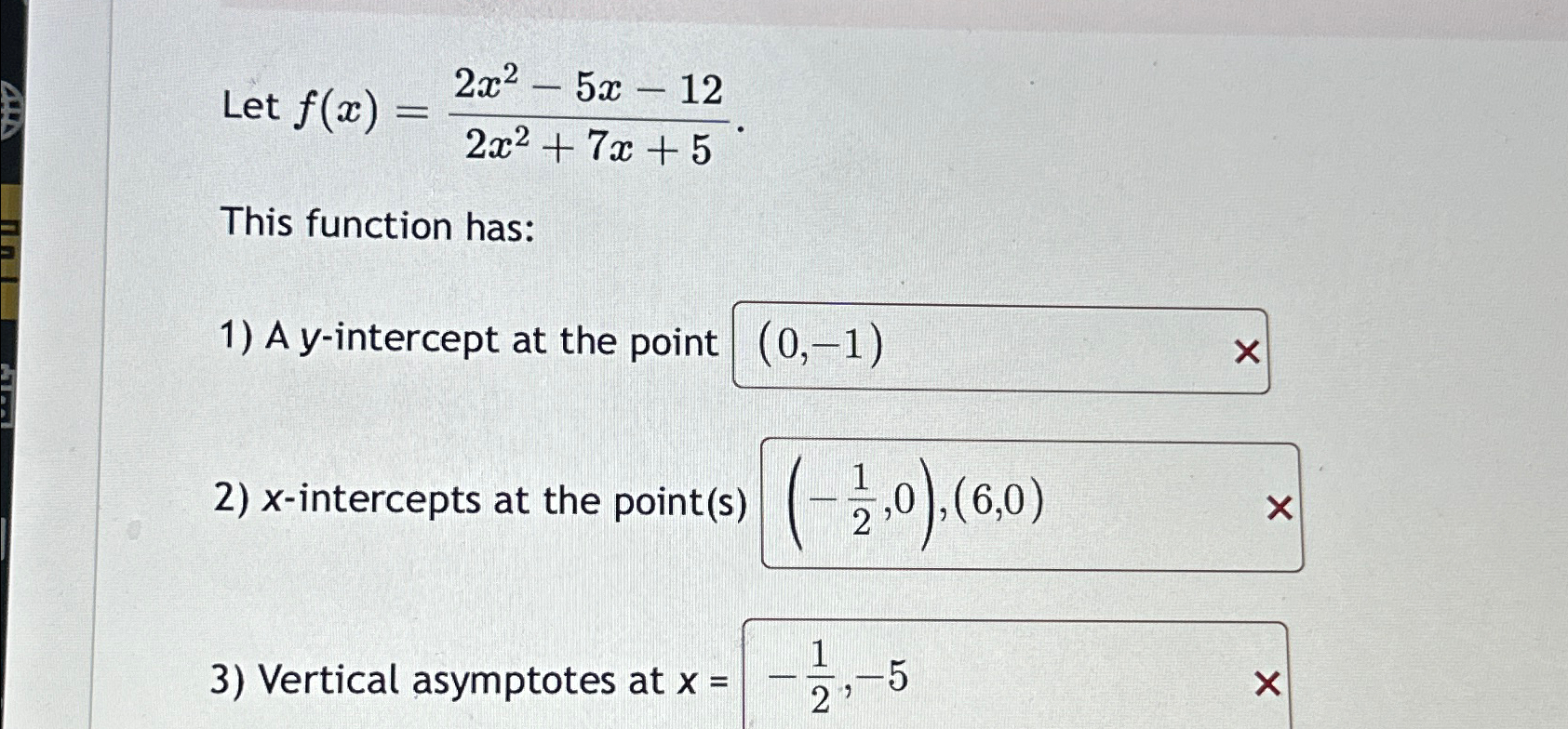 Solved Let F X 2x2 5x 122x2 7x 5this Function Has A