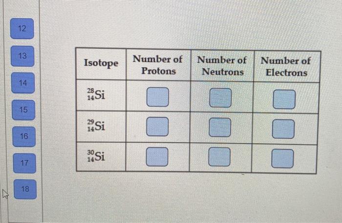 Solved 12 13 Isotope Number Of Protons Number Of Neutrons Chegg Com