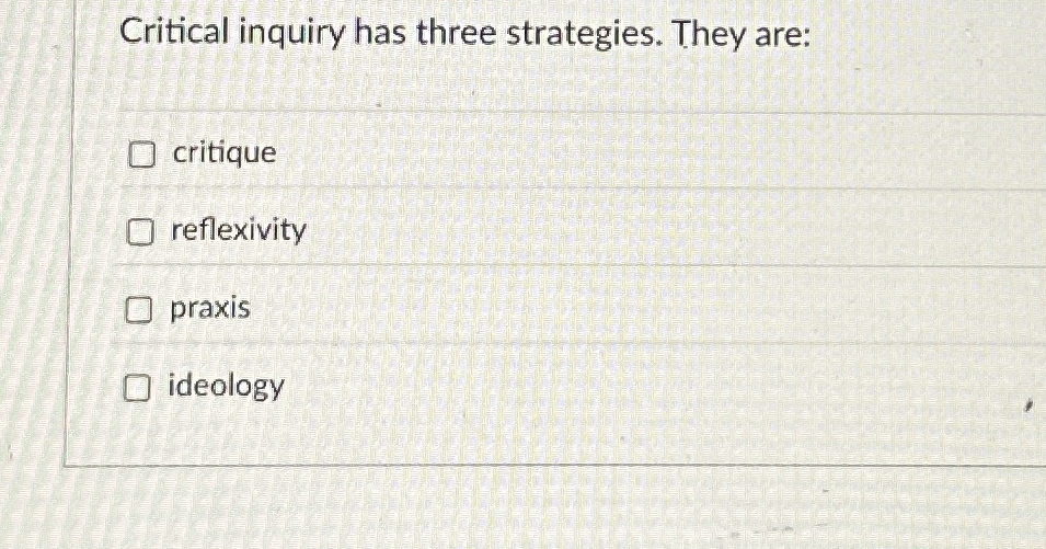 Solved Critical inquiry has three strategies. They