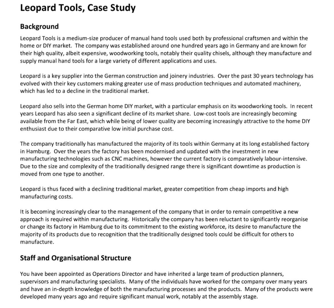 Solved Leopard Tools, Case Study Background Leopard Tools is | Chegg.com