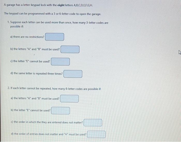 Solved A garage has a letterkeypad lock with the eight