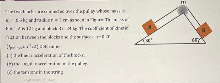 Solved The two blocks are connected over the pulley whose | Chegg.com