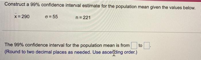 Solved Construct a 99% confidence interval estimate for the | Chegg.com