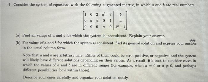 Solved For A) A=0, B Cant Be +-2please Solve B By Doing Rref | Chegg.com