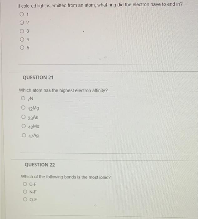 Solved If Colored Light Is Emitted From An Atom, What Ring 