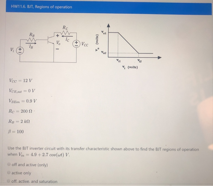 Solved Hw11 6 Bjt Regions Of Operation Volts Vcc 12 Chegg Com