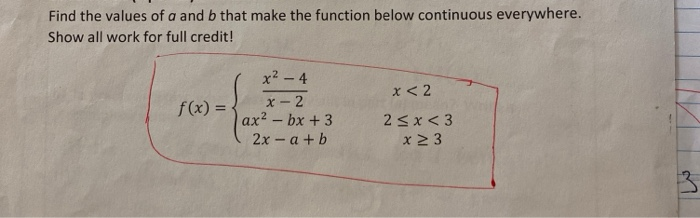 Solved Find the values of a and b that make the function | Chegg.com
