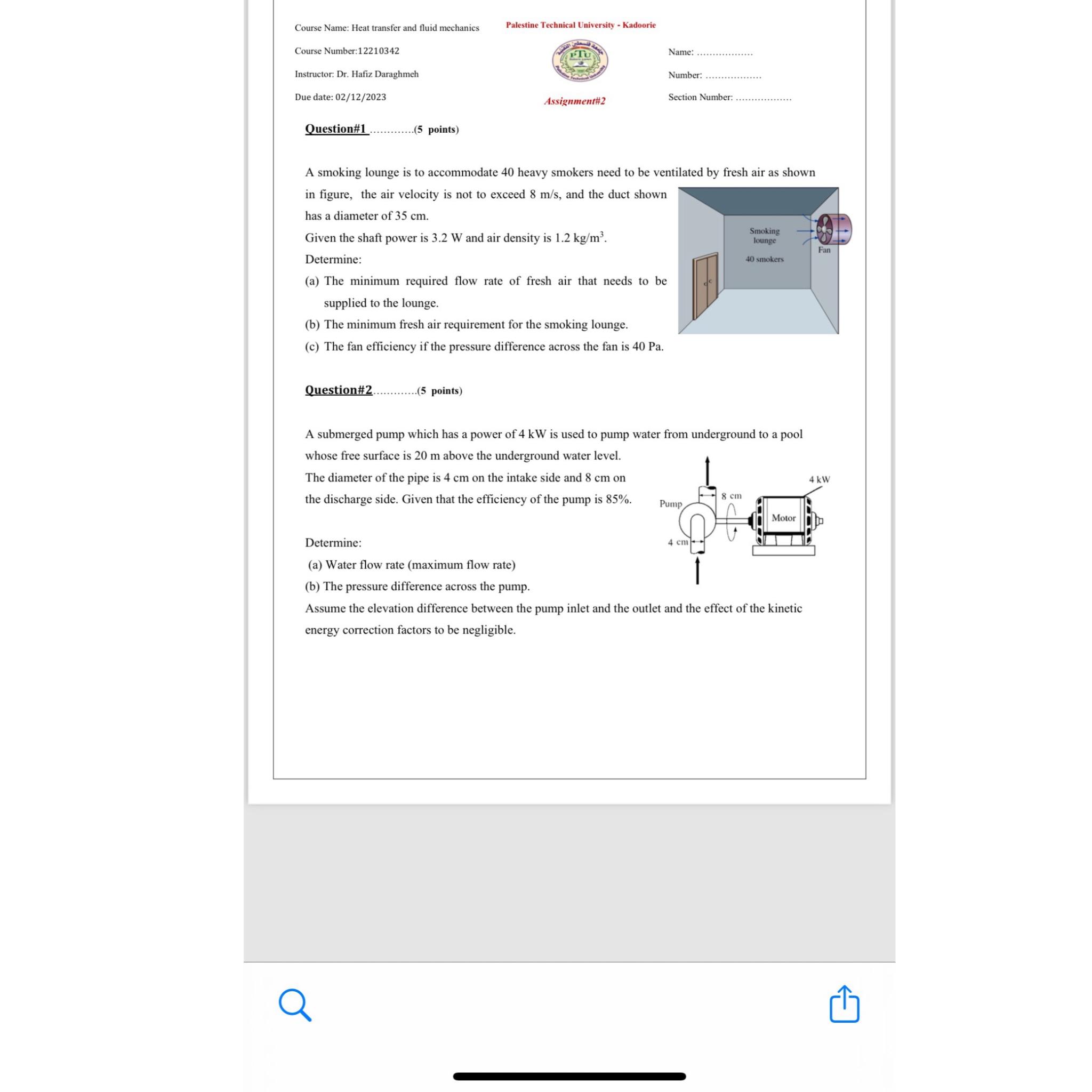 Solved Course Name: Heat transfer and fluid | Chegg.com