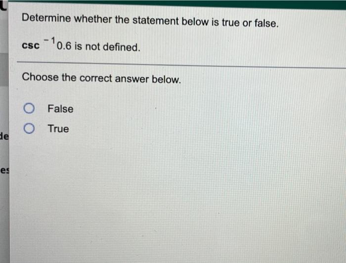 Solved Determine whether the statement below is true or | Chegg.com