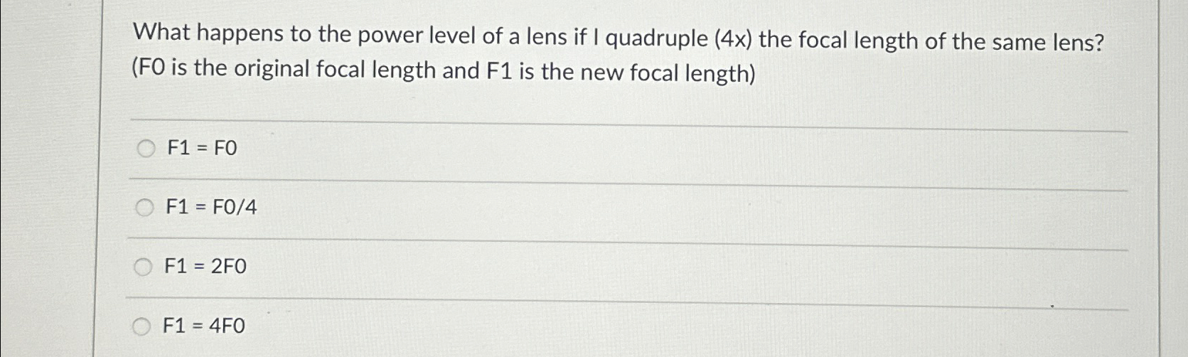 Solved What happens to the power level of a lens if I | Chegg.com