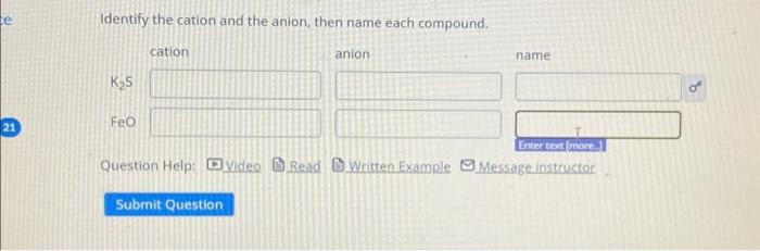 Solved Identify the cation and the anion, then name each | Chegg.com