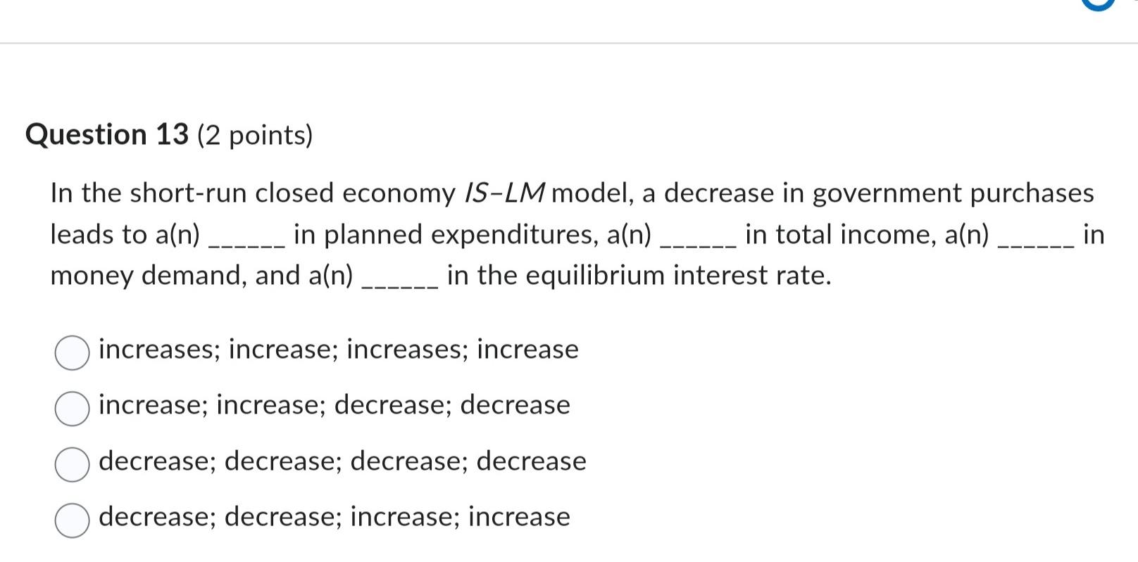 Solved In the short run closed economy IS LM model a Chegg