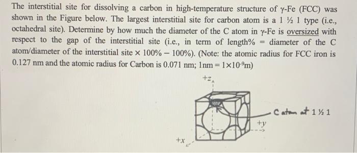 Solved The interstitial site for dissolving a carbon in | Chegg.com