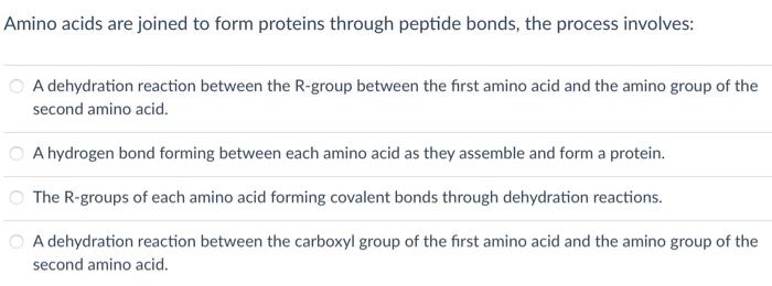 Solved Amino acids are joined to form proteins through | Chegg.com