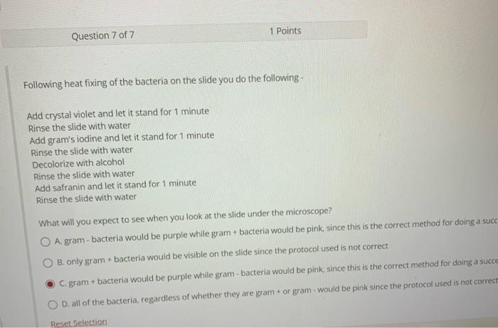 Solved Following heat fixing of the bacteria on the slide | Chegg.com