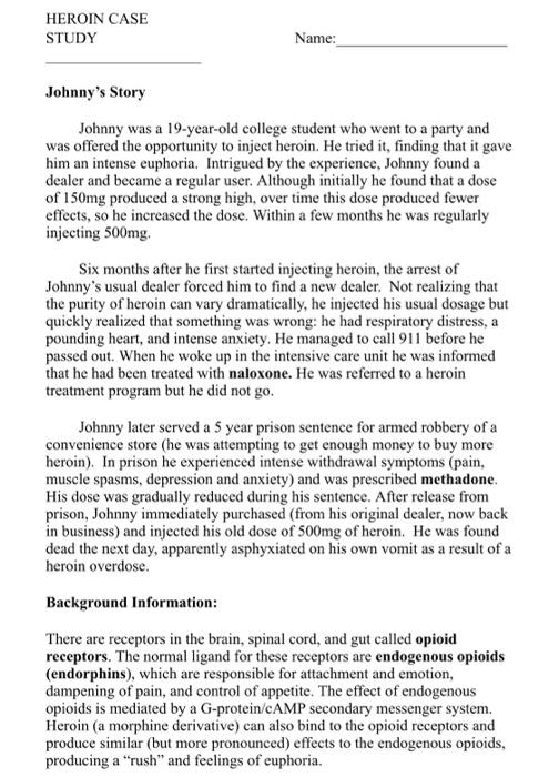 Solved HEROIN CASE STUDY Name: Johnny's Story Johnny was a | Chegg.com