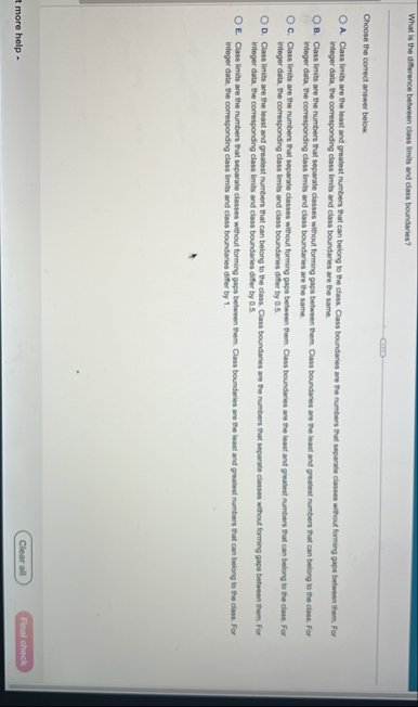 Solved What is the difference between class limits and class | Chegg.com