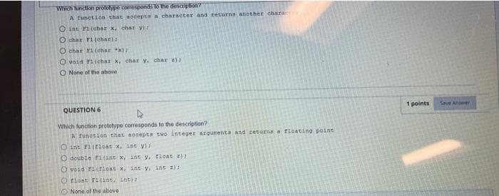 Solved Which function prototype corresponds to the | Chegg.com