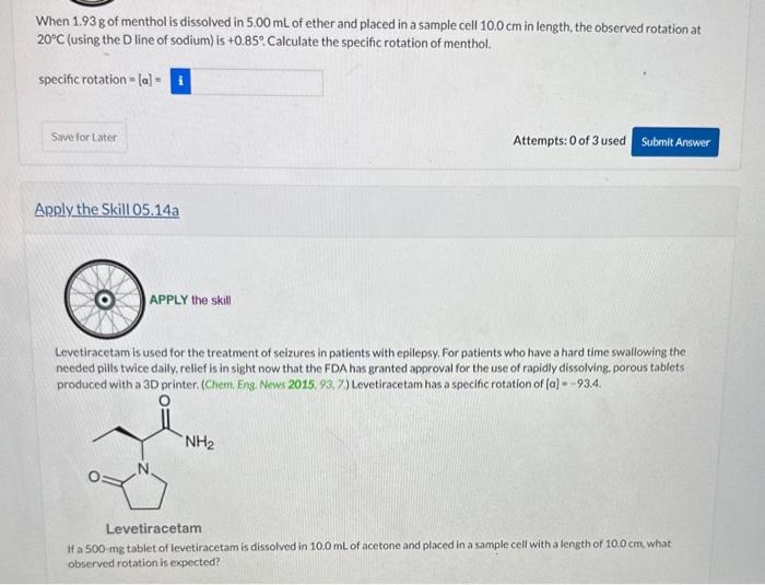Solved When 1.93 g of menthol is dissolved in 5.00 mL of | Chegg.com