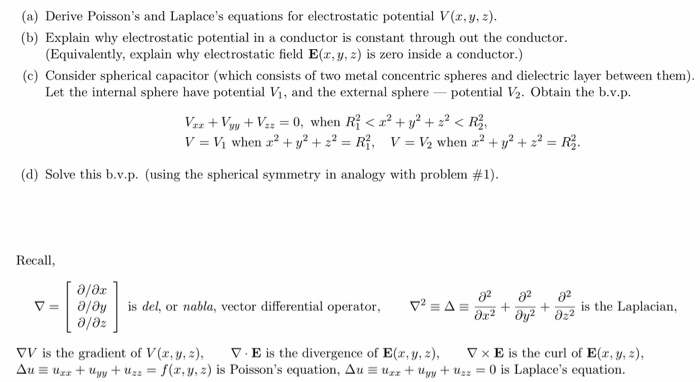 Solved (a) Derive Poisson's And Laplace's Equations For | Chegg.com