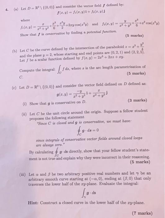 Solved 4. (a) Let D=R2\{(0,0)} and consider the vector field | Chegg.com