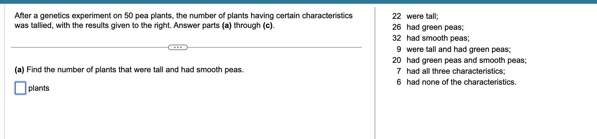 Solved After a genetics experiment on 50 ﻿pea plants, the | Chegg.com