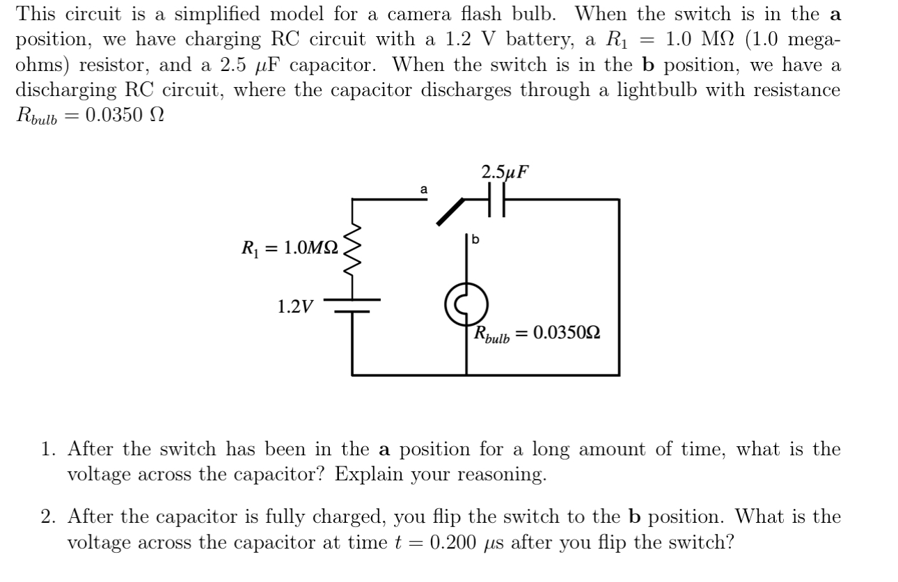 Solved This circuit is a simplified model for a camera flash | Chegg.com
