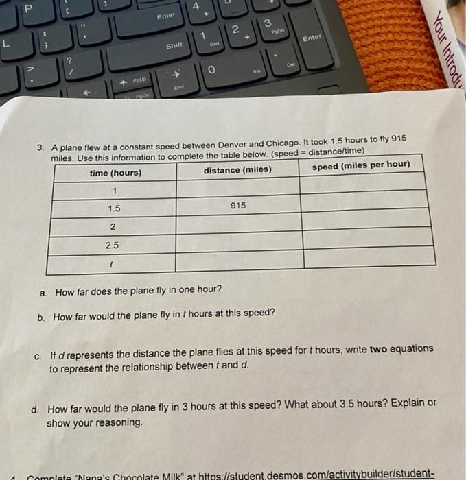 Solved 3. A plane flew at a constant speed between Denver Chegg