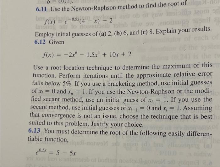 Solved d 0.01). 6.11 Use the Newton-Raphson method to find | Chegg.com