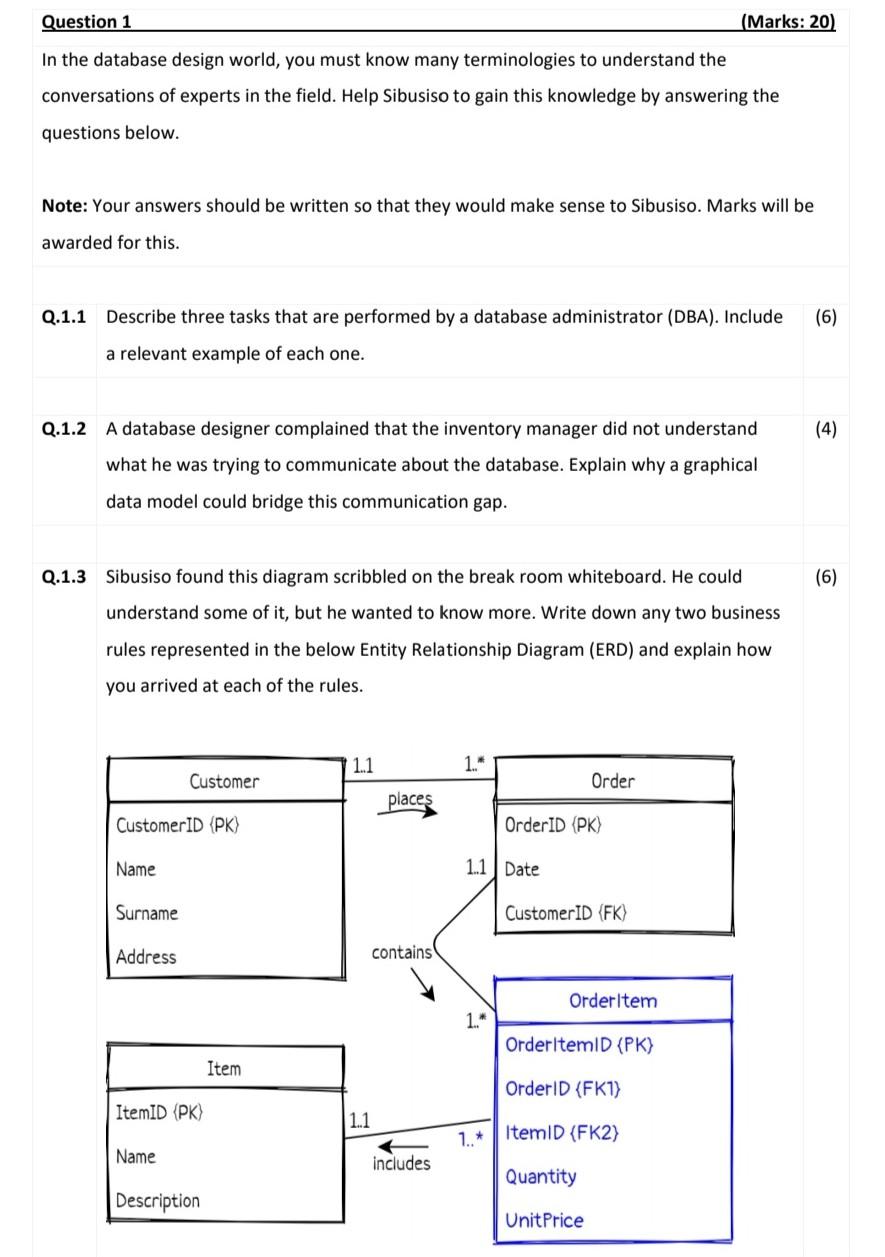 Solved Question 1 (Marks: 20) In the database design world, | Chegg.com