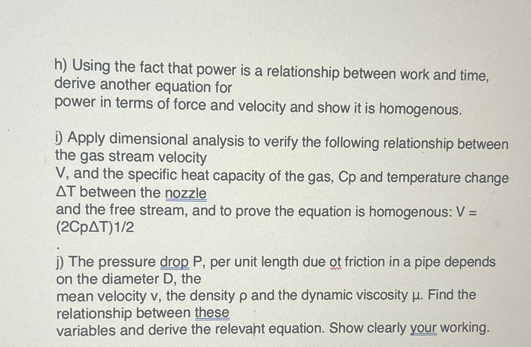 Solved h) ﻿Using the fact that power is a relationship | Chegg.com