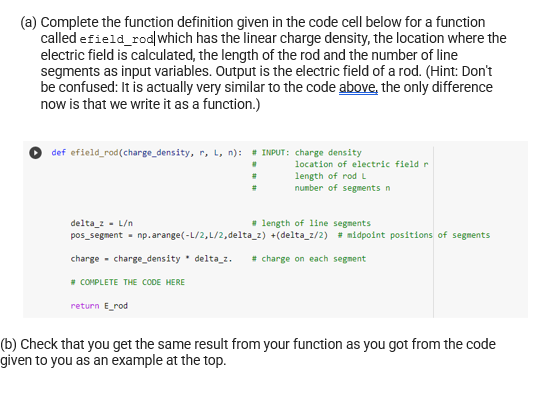 (a) Complete the function definition given in the | Chegg.com