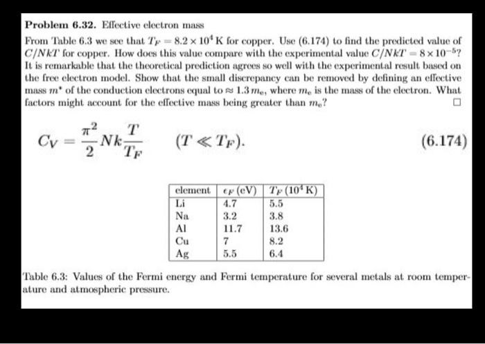 Solved Problem 6.32. Effective electron mass From Table 6.3 | Chegg.com