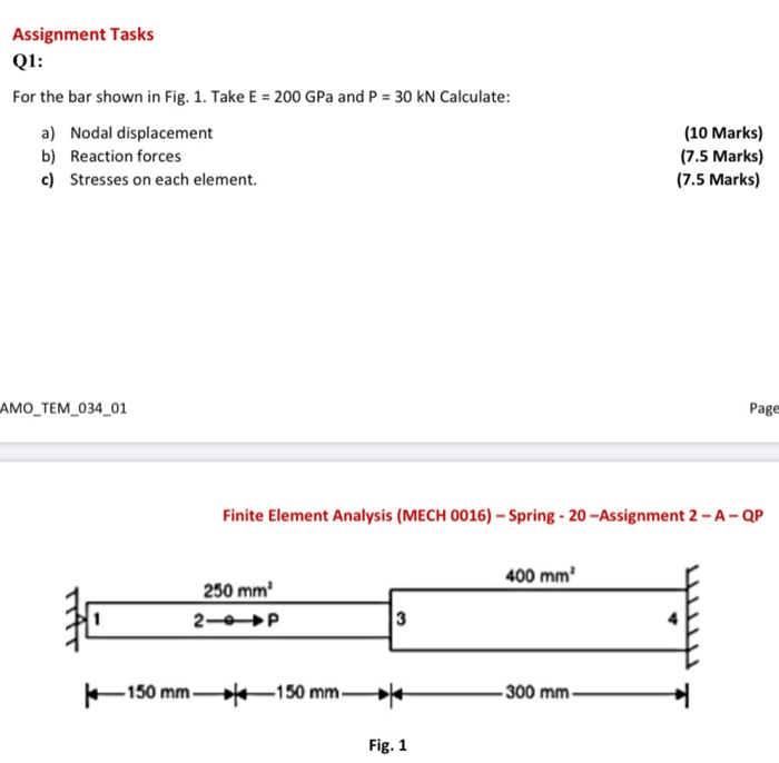 Solved Assignment Tasks Q1: For the bar shown in Fig. 1. | Chegg.com