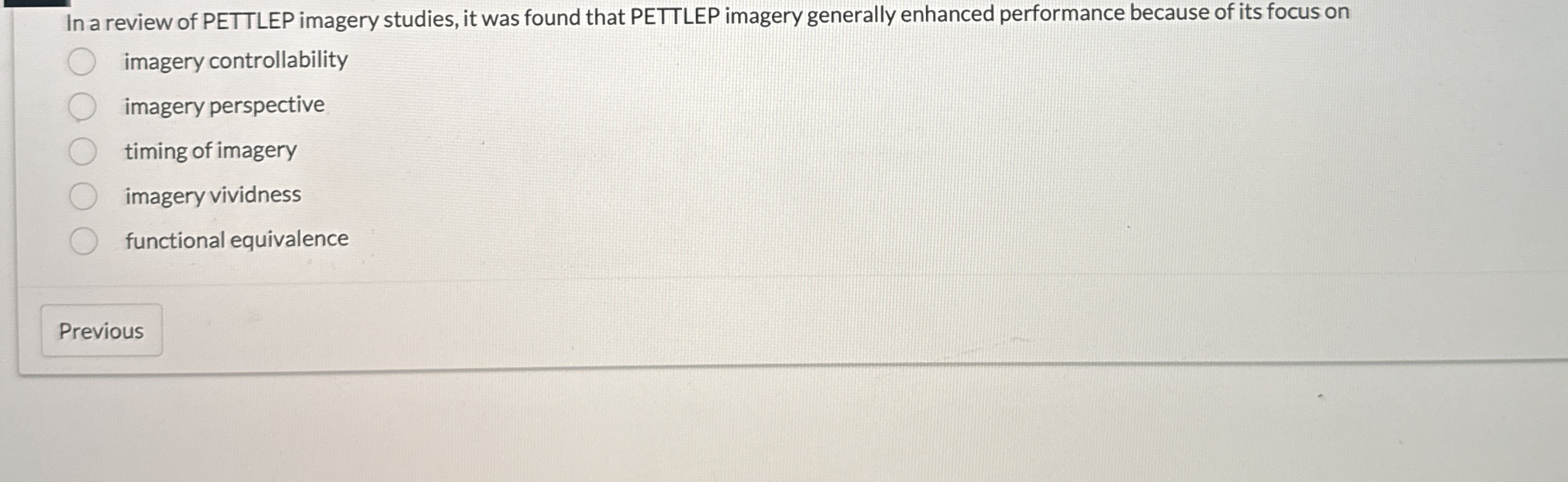 Solved In a review of PETTLEP imagery studies, it was found | Chegg.com