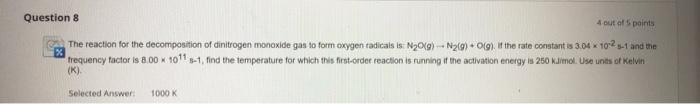 Solved Question 8 4 out of 5 points The reaction for the | Chegg.com