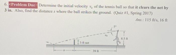 Solved 6 Problem Due Determine The Initial Velocity V Of Chegg Com