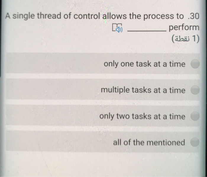 Solved A single thread of control allows the process to .30 | Chegg.com
