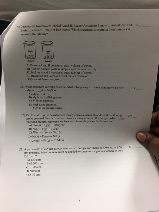 Solved 20) Consider The Two Beakers Labeled A And B. Beaker | Chegg.com