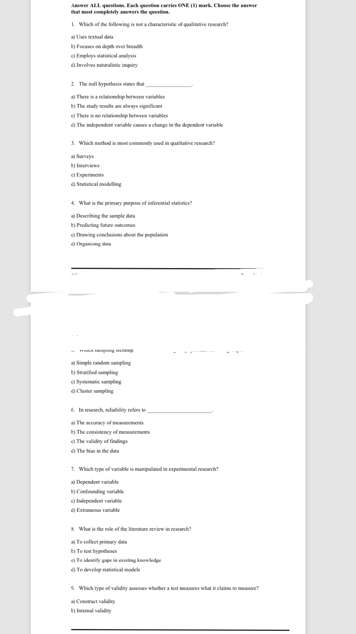 Solved Answer ALL questions. Each question carries ONE (1) | Chegg.com
