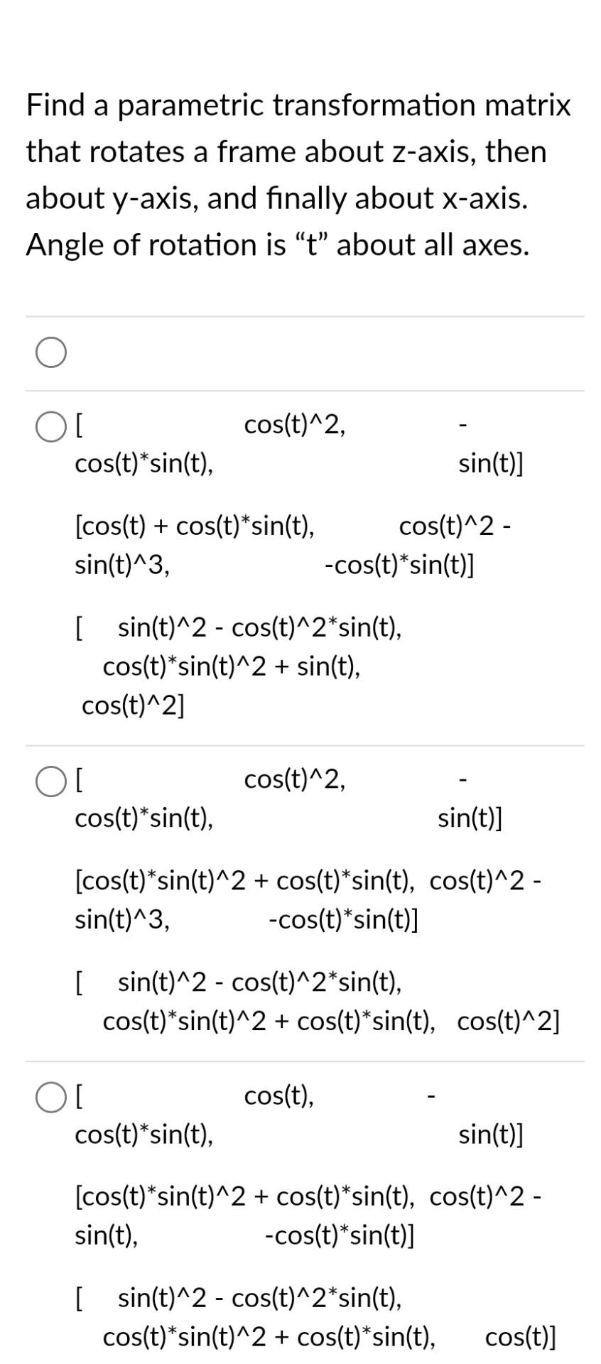 Solved Find a parametric transformation matrix that rotates | Chegg.com