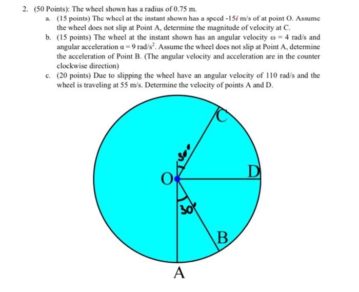 Solved 2. (50 Points): The wheel shown has a radius of 0.75 | Chegg.com