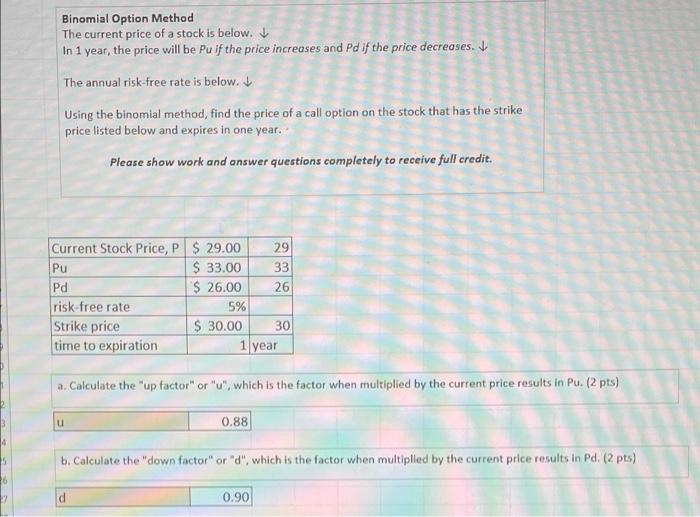 Solved Binomial Option Method The current price of a stock | Chegg.com