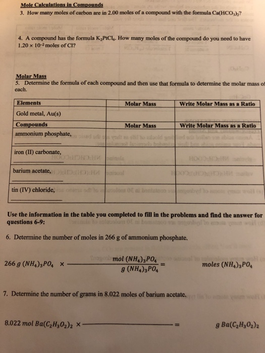 Solved Mole Calculations in Compounds 3. How many moles of | Chegg.com