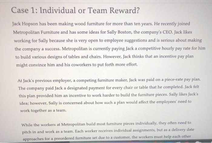individual or team reward case study