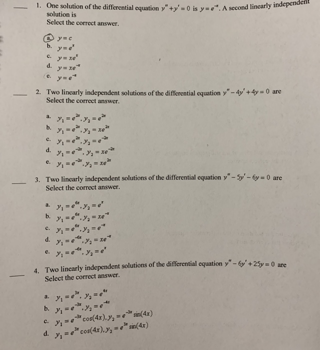Solved Differential Equations HW problem #2, #3, and #4 help | Chegg.com